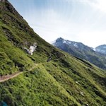 Der Weg zur Hochfeilerhütte schlängelt sich über steil abfallende Grashänge