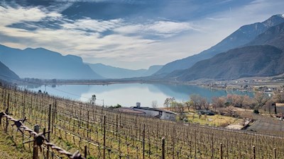 Ausblick auf den Kalterer See während des Anstiegs ins Frühlingstal