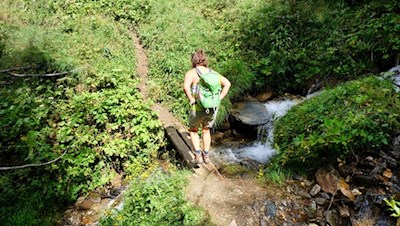 Der Weg zur Stin-Alm überquert kleine Bächlein 