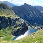 Ausblick von der Seefeldscharte auf den Seefeldsee, den Fallmetzer und den Gitschberg