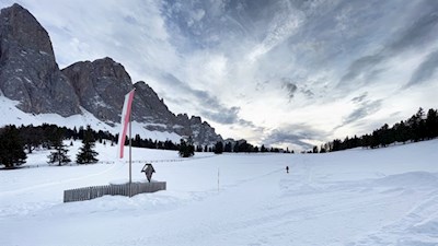Hinter der Glatsch Alm steigt der Weg zur nahen Rodelbahn an