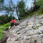 The climb to the rifugio Vandelli mountain hut leads over some rocky passages