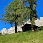 Der Perlenweg zieht sich durch die Landschaft am Fuße des Rosengarten 