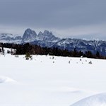 Auf dem Weg zur Rinderplatz Hütte öffnen sich schöne Ausblicke auf die Dolomiten