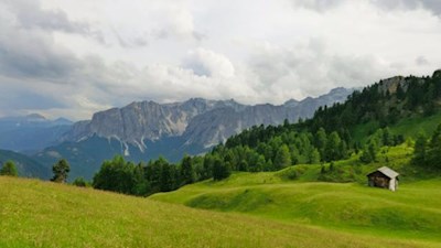 Durch blühende Almwiesen vorbei an den schroffen Felsen des Peitlermassivs