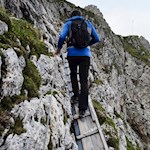 The secured ascent to the rifugio Fonda Savio mountain hut