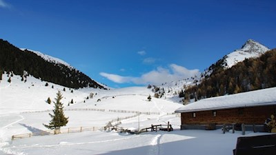Die Taistner Alm vor der Kulisse des Rudlhorn