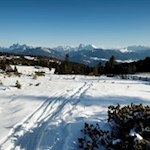 Verträumter Blick auf die schneebedeckten Dolomiten