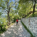 The path winds gently towards Punta Larici