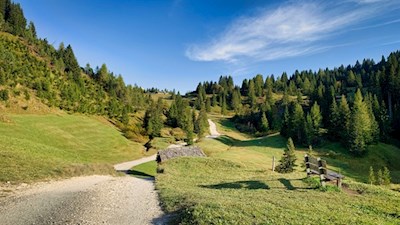 Der breite Wanderweg zur La Marmotta Hütte ist auch mit dem Kinderwagen befahrbar