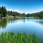 Malerisch spiegelt sich die Umgebung im Völser Weiher