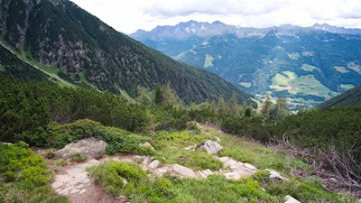 Ein liebevoll angelegter Plattenweg schlängelt sich von der Rußbachalm zur Kegelgasslalm