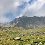 Über steinbeschlagene Wiesen von der Tiefrastenhütte auf die Hochgrubbachspitze