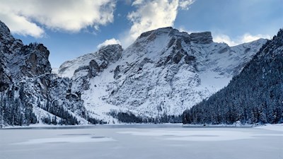 Winter at Lago di Braies lake