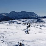 Durch die tiefverschneiten Almwiesen auf den Campill