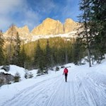 Vor der Kulisse des Rosengarten zur Masarè Hütte