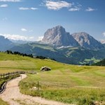 Vor der Kulisse des Langkofelmassivs zurück zum Col Raiser