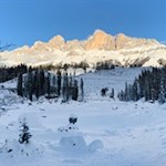 Blick über den Karersee auf den Rosengarten