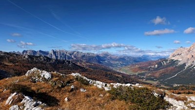 Our view sweeps over the autumnal Val Badia valley