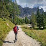 Sullo sfondo delle dolomiti fino alla baita del Ciavaz