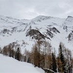 Die Stegeralm wird von schneeverhangenen Gipfeln umrahmt