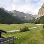 Bei der Hütte im Talschluss zweigt der höher gelegene Wanderweg ab