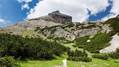 View of Piz Taibun, near which are the famous Conturines caves