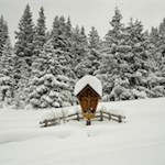 Durch eine traute Winterlandschaft in Richtung Platschjoch