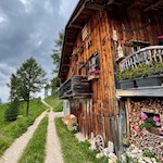 Der Rückweg von der Masarè Hütte führt an gepflegten Almhütten vorbei