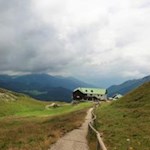 The rifugio Genova mountain hut visible from afar