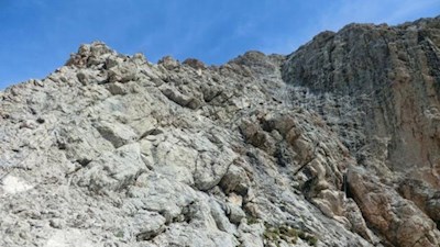 Drahtseilgesicherte Passage auf dem Peitlerkofel