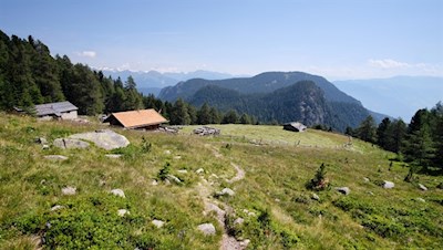 Inmitten einer aussichtsreichen Lichtung liegt die Zirmaitalm