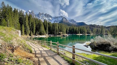 Around the lake Carezza leads a beautiful walking path