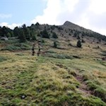 Über den breiten Grasrücken auf das spitz zulaufende Rudlhorn