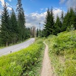 Kurze Teile des Weges verlaufen parallel zur Passstraße
