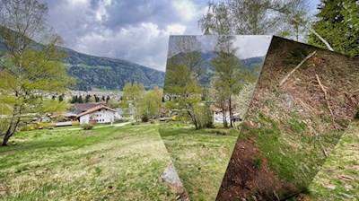 Der glänzende Kubus am Kulturweg Gais spiegelt eine verzerrte Realität