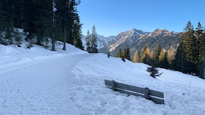 Auf dem nahezu ebenen Winterwanderweg zur Kalcheralm