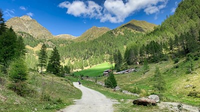 Inmitten bergumrahmter Wiesen präsentiert sich die Astnerbergalm