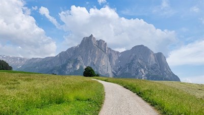Vor der imposanten Kulisse des Schlern zur Marinzenhütte