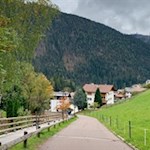 Zunächst führt der Panoramaweg die Straße hoch