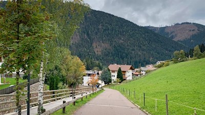 Zunächst führt der Panoramaweg die Straße hoch