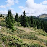 Rückwärtsgewandter Blick auf die Amperspitze, den Durakopf und das Rudlhorn
