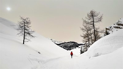 Im Schein der blassen Wintersonne auf das Limojoch