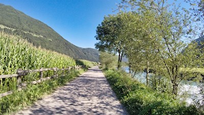 Entlang der Ahr führt der Radweg nach Sand in Taufers