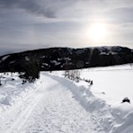 Die blasse Wintersonne taucht die Villanderer Alm in ein lindes Licht