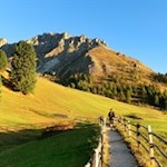 Through the autumn colored alpine meadows to the Gampenalm mountain hut pasture