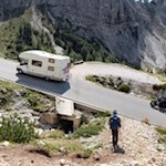 The trail crosses the busy three peaks road twice 