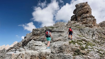 Seilgesicherte Passage auf dem Weg zum Piz Duleda