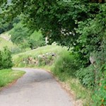 Der erste Teil des Weges führt über eine Asphaltstraße