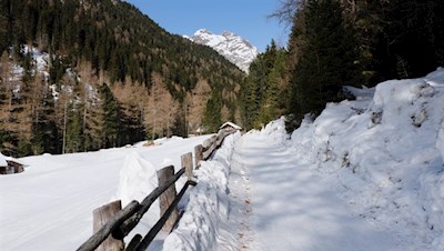 Das Mühlbachtal ist in eine weiße Schneedecke gehüllt